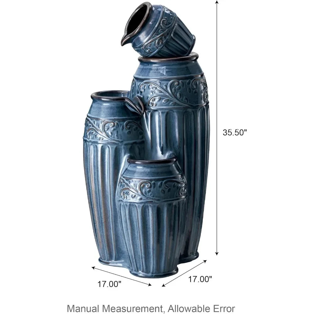 Outdoor Ceramic Fountain With LED Lights And Water Pump