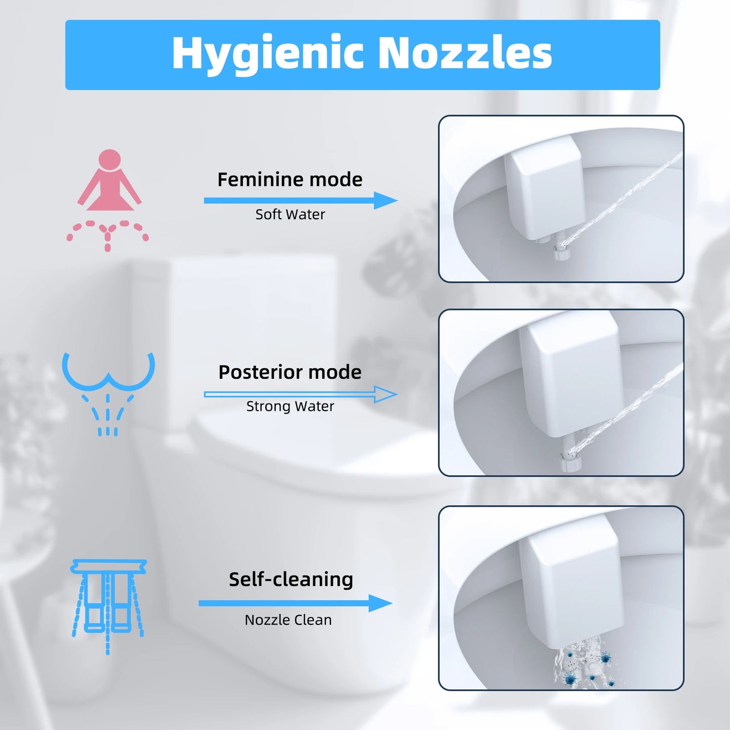Hibbent Bidet Attachment Non-Electric Dual Nozzle With Adjustable Water Pressure