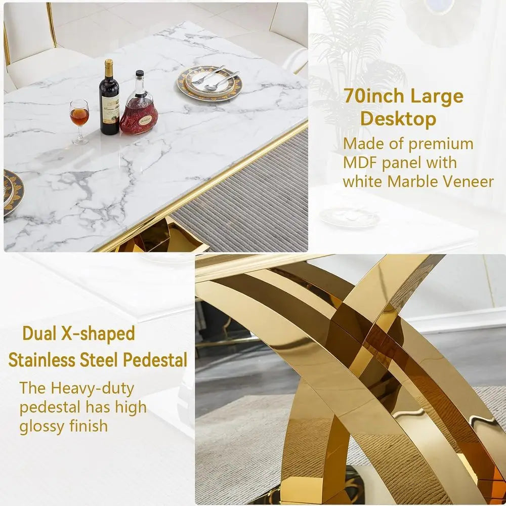 7-Piece Dining Set With Chairs And Marble-Look Table