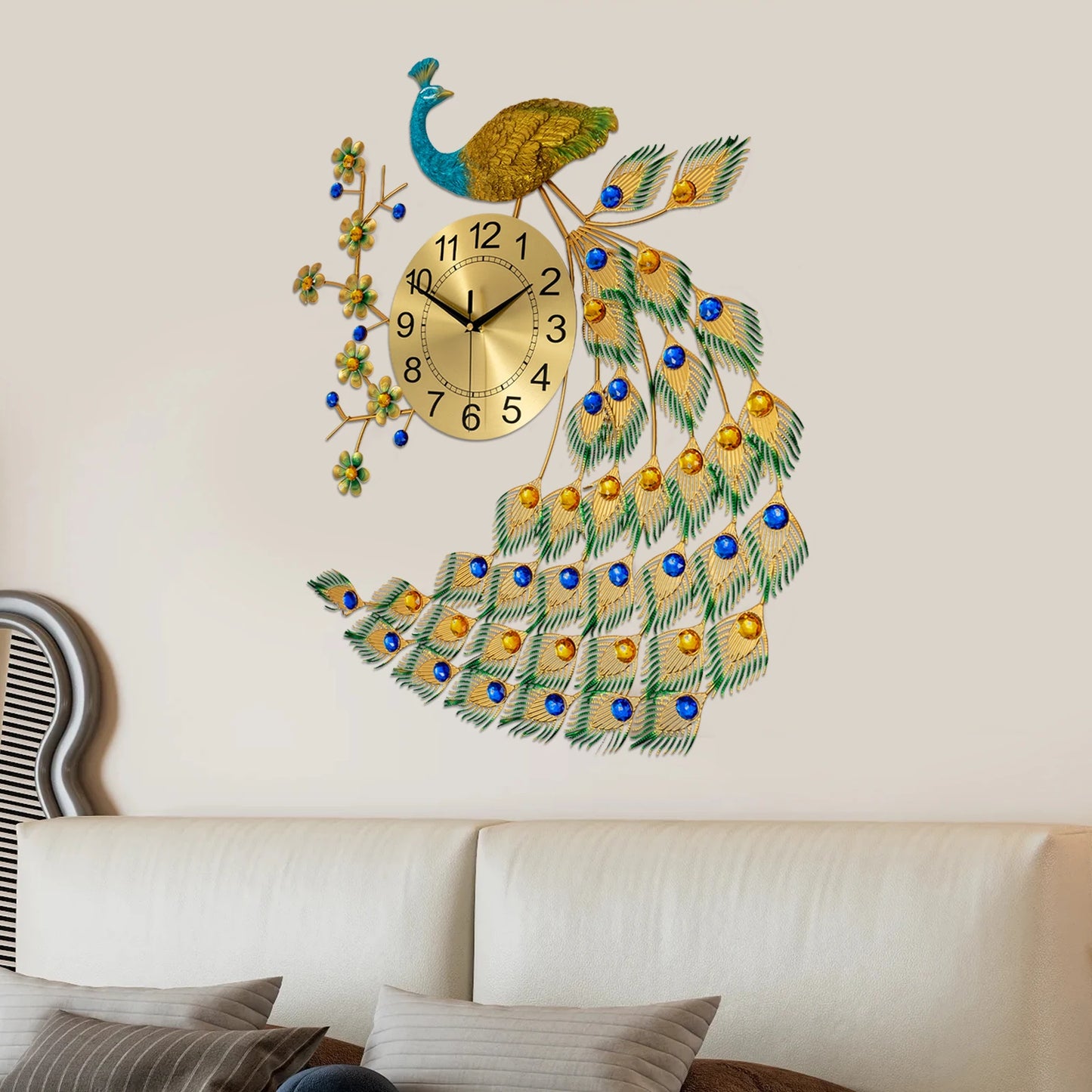 Peacock Wall Clock Modern Art Digital Timepiece For Living Rooms