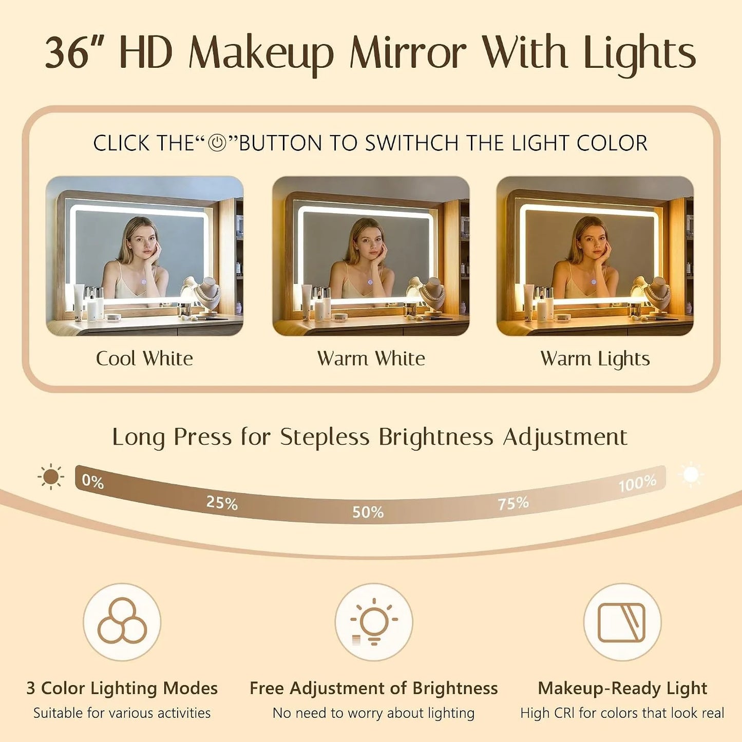 Modern Makeup Vanity With LED Mirror And Five Drawers