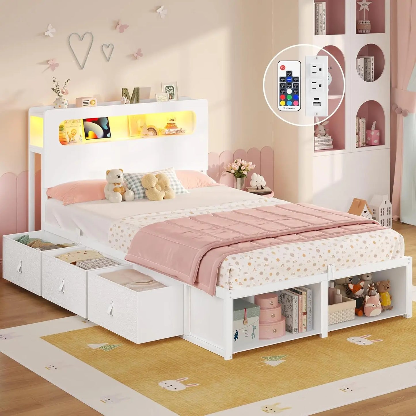Twin Storage Bed Frame With 6 Drawers LED Headboard Outlets