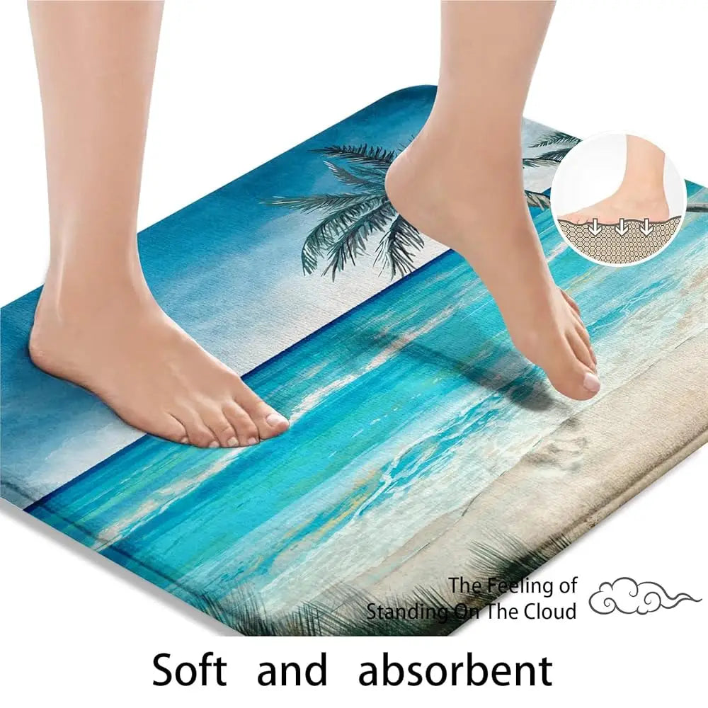 ZUIDID Summer Sea Beach Bath Rug Set Coconut Tree Mats