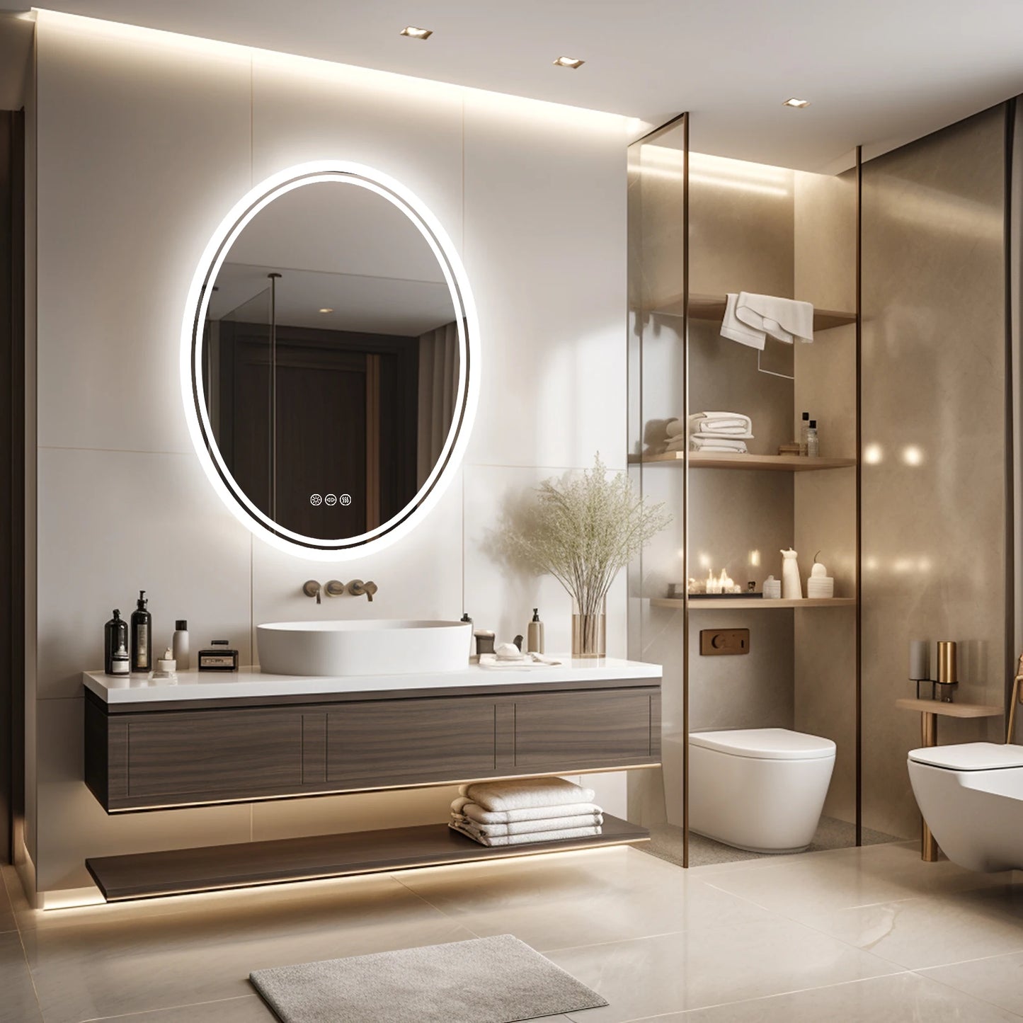 LED Backlit Round Vanity Mirror With Dimmable Lights Anti Fog
