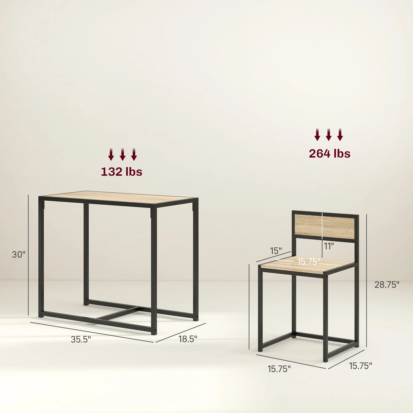 HOMCOM Industrial 3 Piece Dining Set For Small Spaces