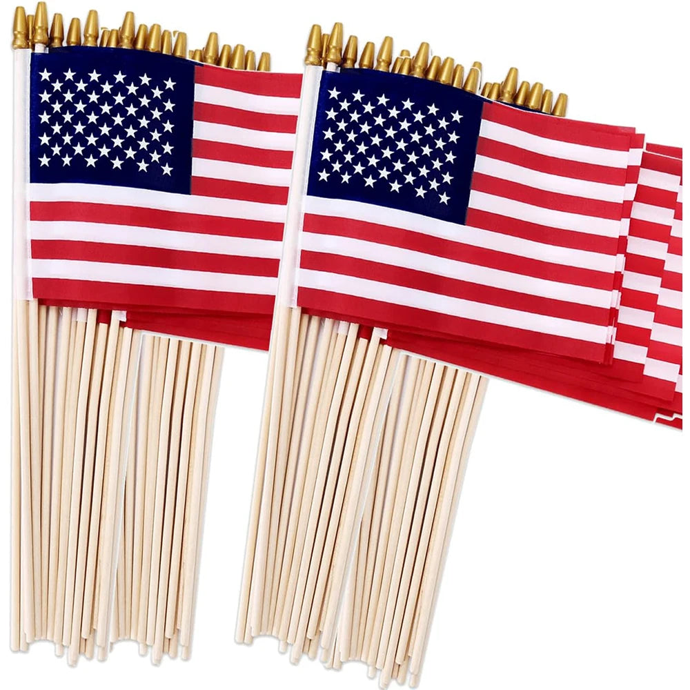 100 Pack American Flags On Sticks For Outdoor Patriotic Yard Decor