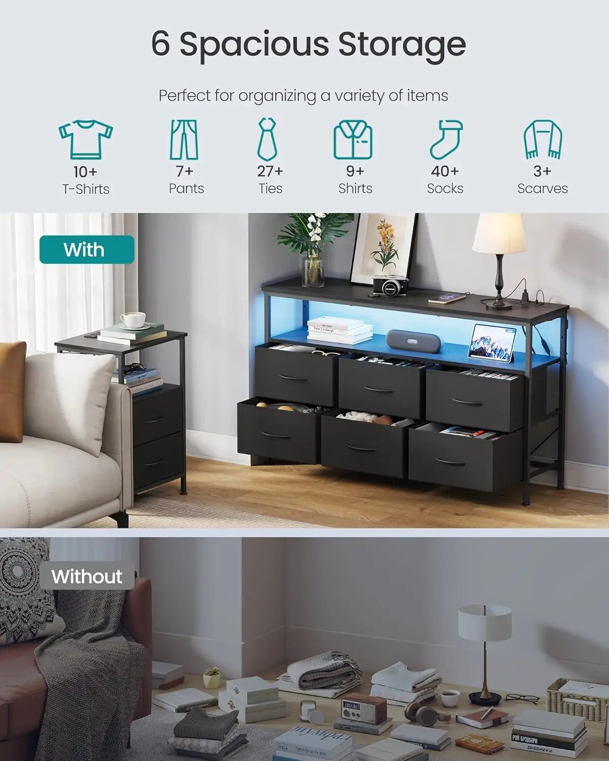 BELLAH Collection - Dresser for Bedroom, Chest of Drawers, TV Stand for TVs Up to 55 Inches, Living Room, Closet, 6 Drawers and