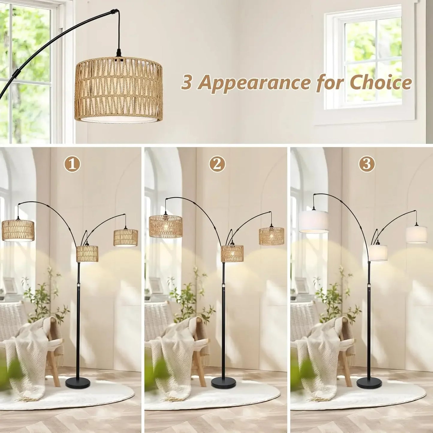 Arc Floor Lamp for Living Room Boho Industrial Style