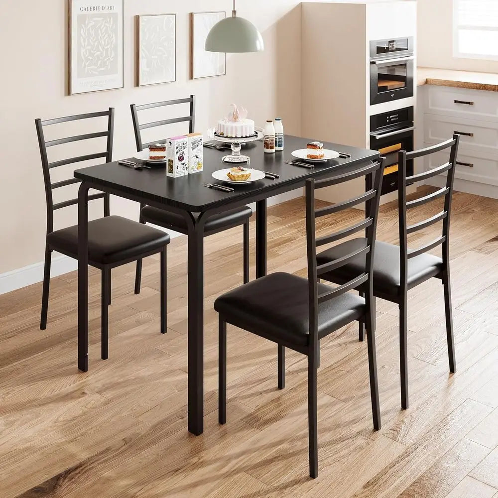 Modern 5-Piece Dining Table Set With 4 Cushioned Chairs