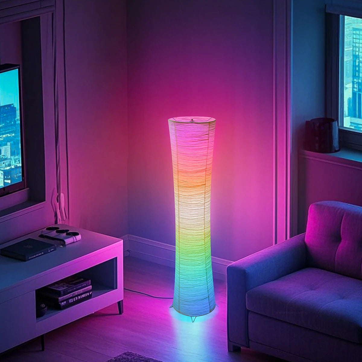 Paper RGB LED Floor Lamp With Remote Control Living Room