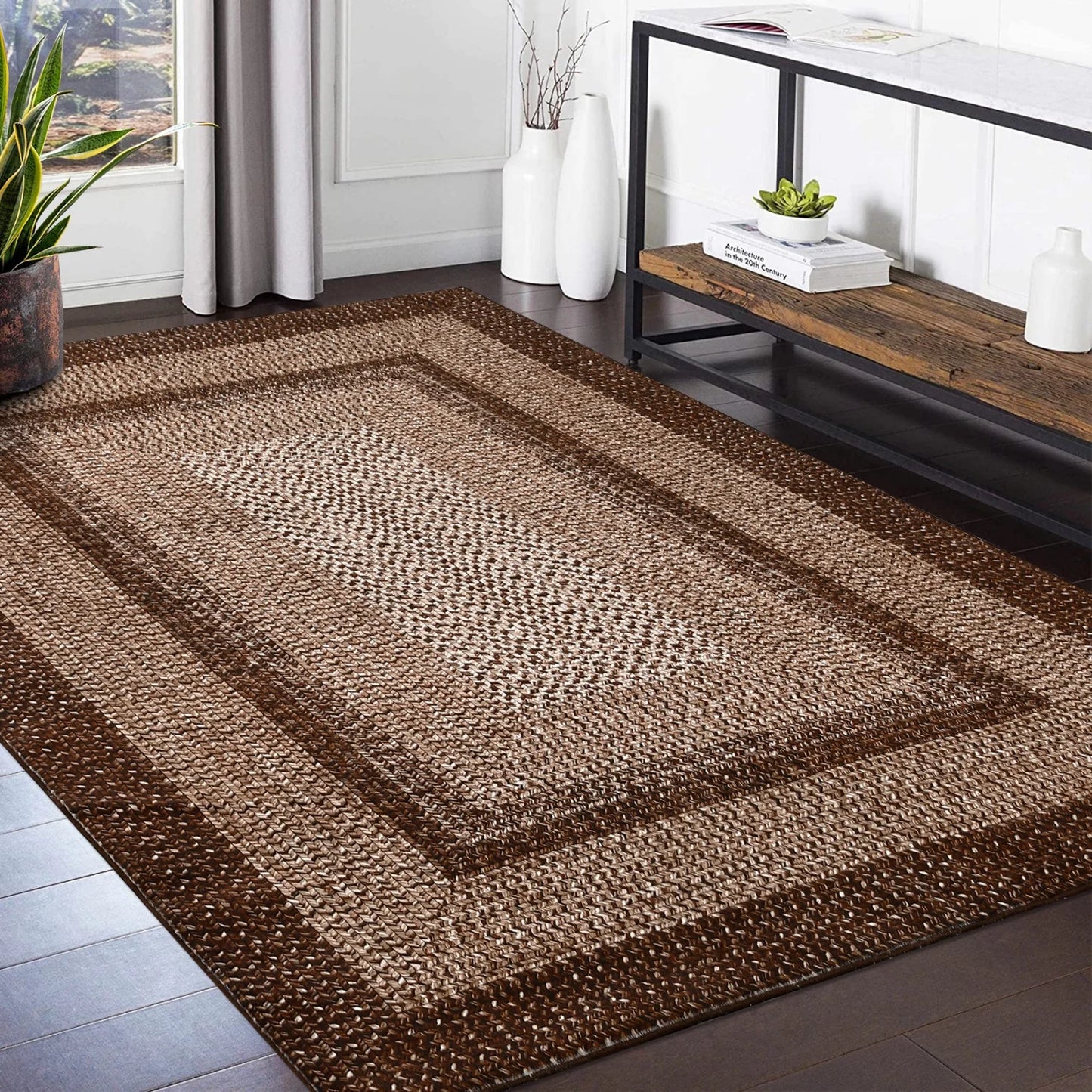 HiMISS Modern Washable Braided Area Rug Non Slip Living Room