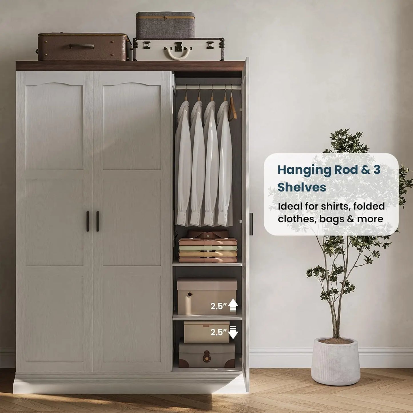 Frame Three Door Armoire Wardrobe With Mirror Bedroom Storage