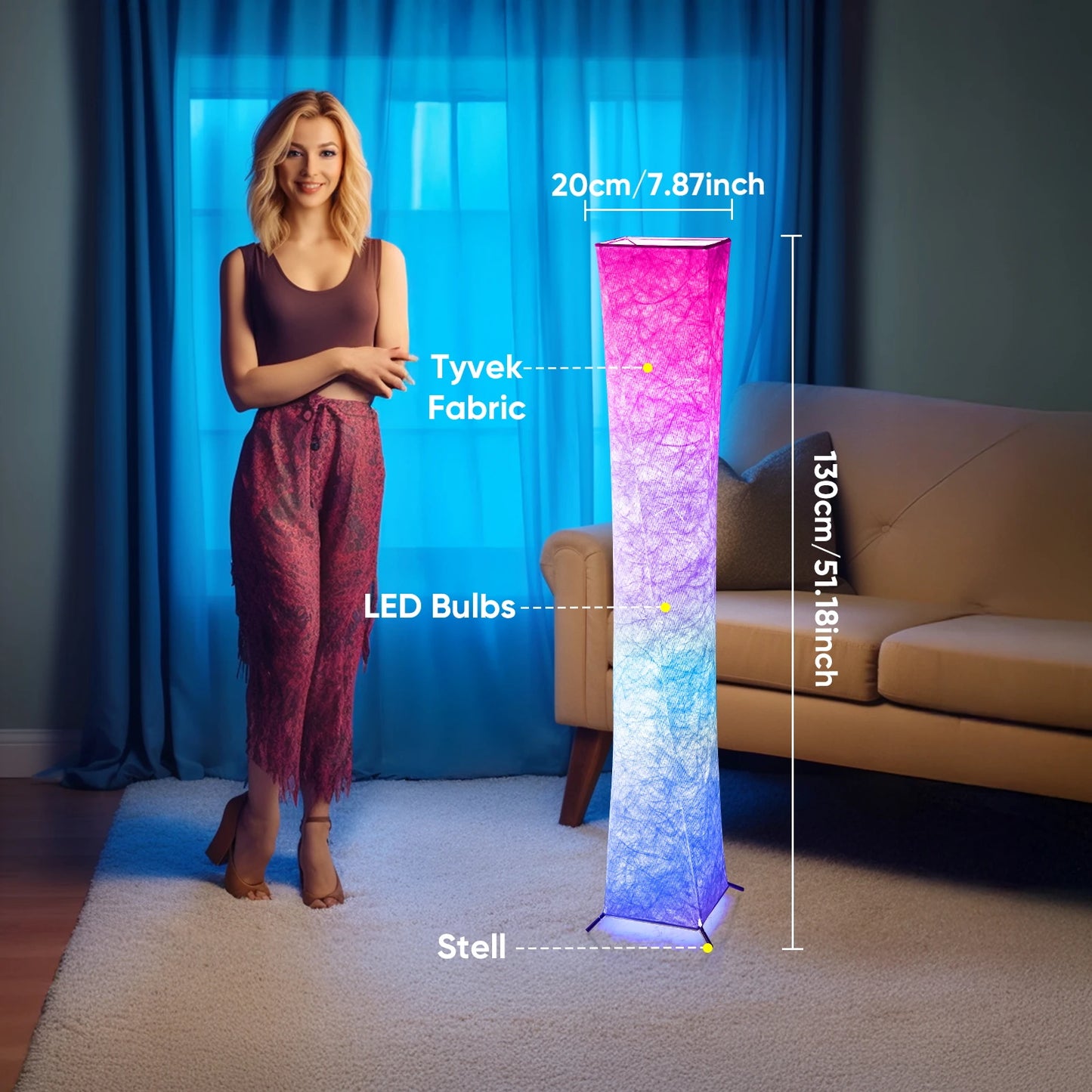 Simple Design Floor Lamp With 16 RGB LED Tyvek Shade