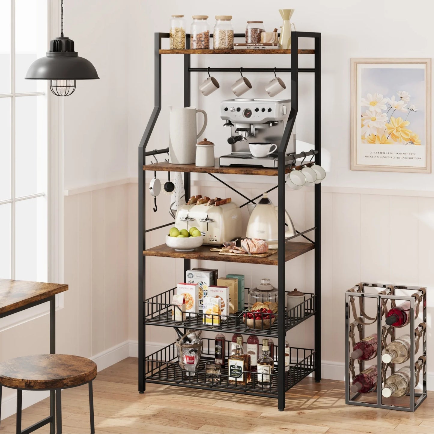 HiMISS Kitchen Bakers Rack Microwave Stand With Wire Baskets