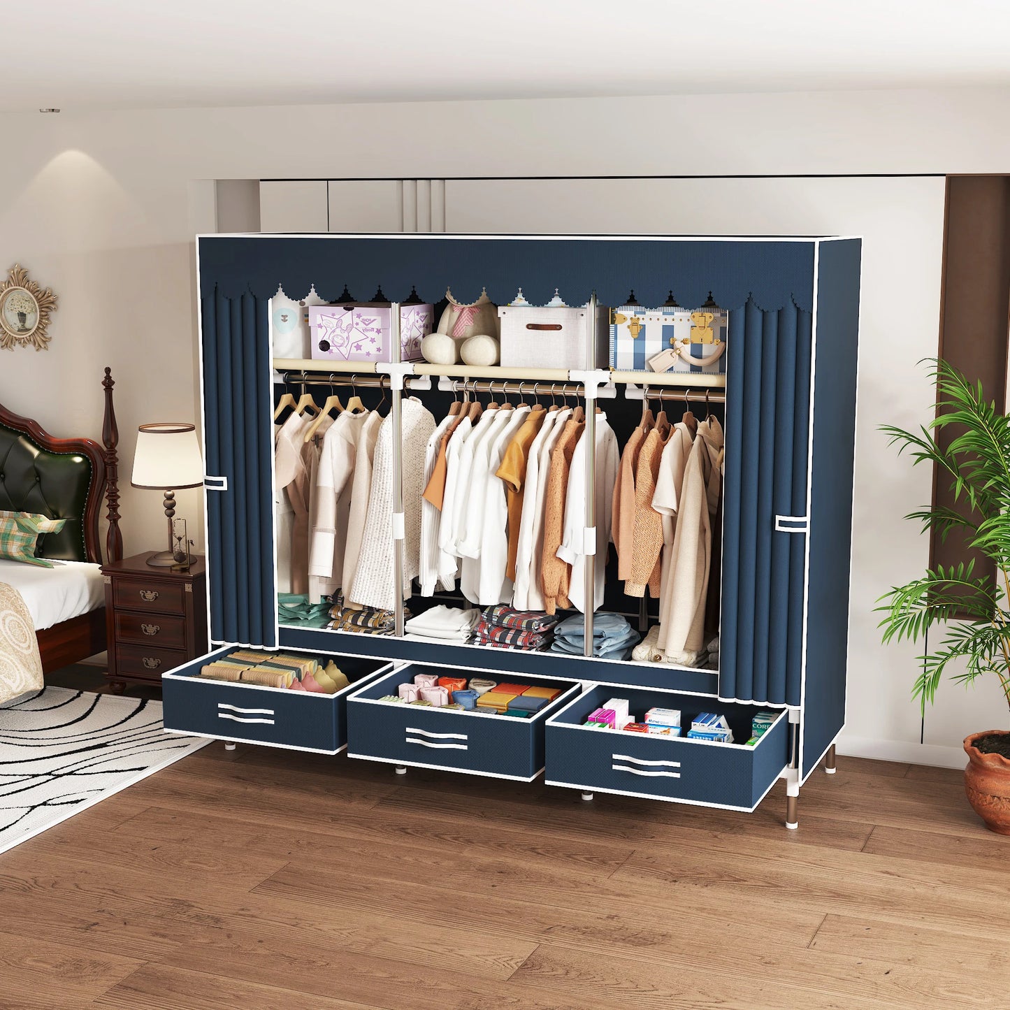ArluKin Portable Wardrobe Closet With Steel Frame Nonwoven Dust Cover