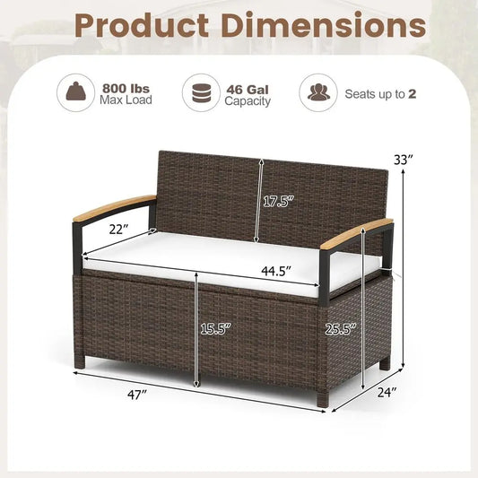 Wicker Outdoor Storage Bench With Hidden Seat Storage Box