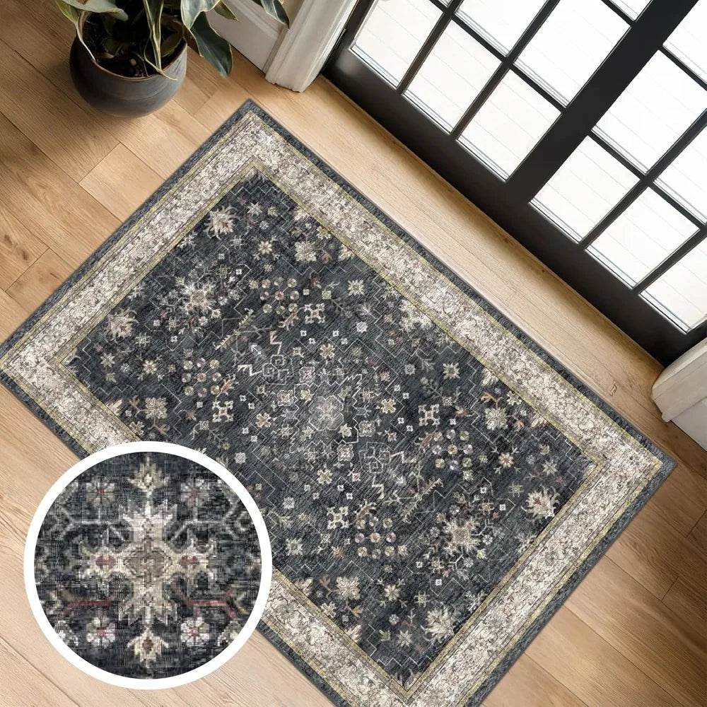 Washable Entry Rug With Non Slip Rubber Backing For Entryways