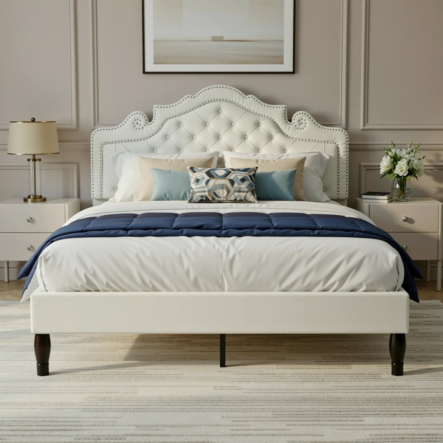 HOOMIC Velvet Bed Frame With Adjustable Diamond Tufted Tiara Headboard