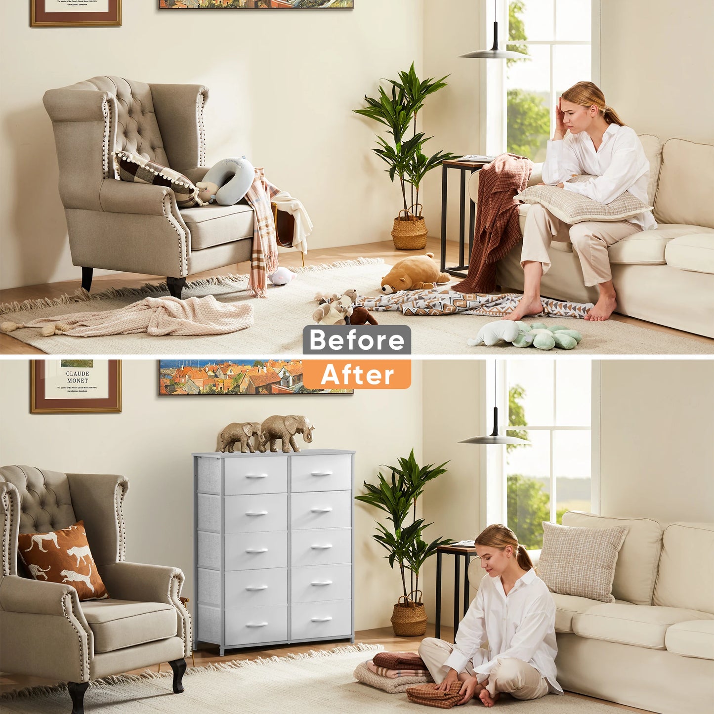 JHK Modern Wardrobe Chest With Fabric Drawers For Bedroom Storage