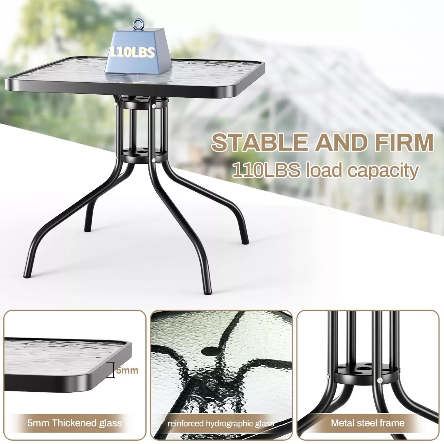 Patio Dining Set 5 Pieces All Weather Stackable Chairs