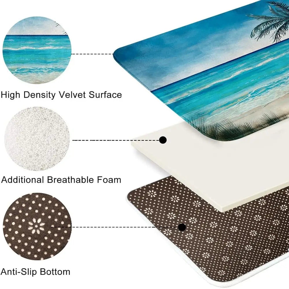 ZUIDID Summer Sea Bath Rug Three Piece Coconut Tree Mats