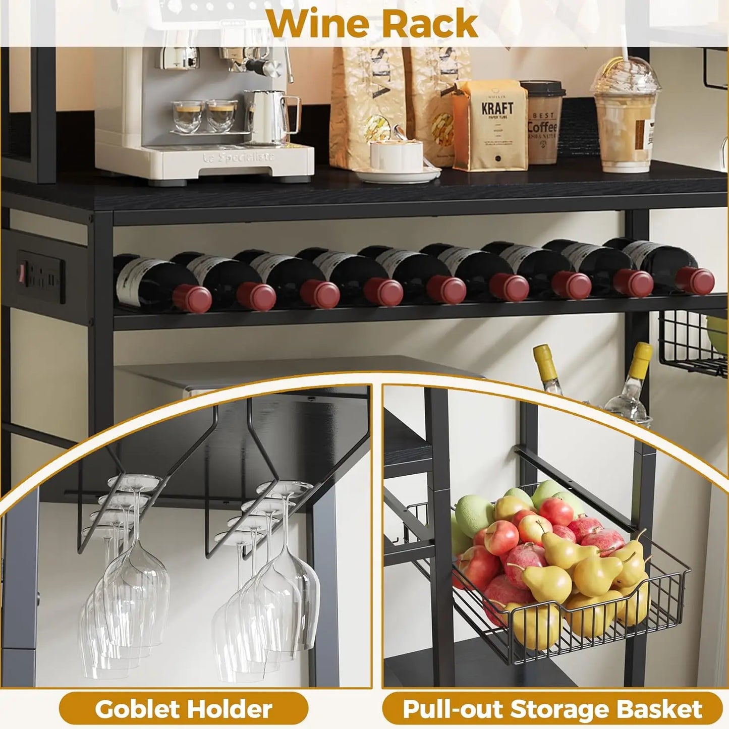 Bakers Rack With Power Outlet And Storage Cabinet Microwave Stand