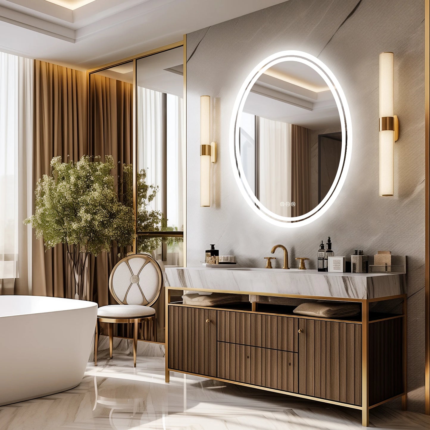 LED Backlit Round Vanity Mirror With Dimmable Lights Anti Fog