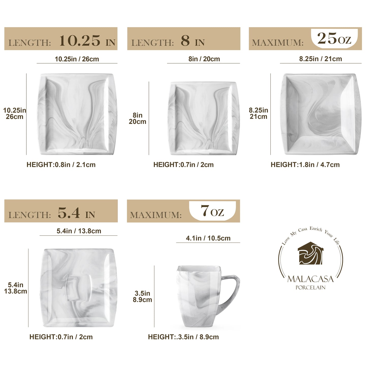 MALACASA Porcelain Dinnerware Set Includes Plates Cups Saucers For 12