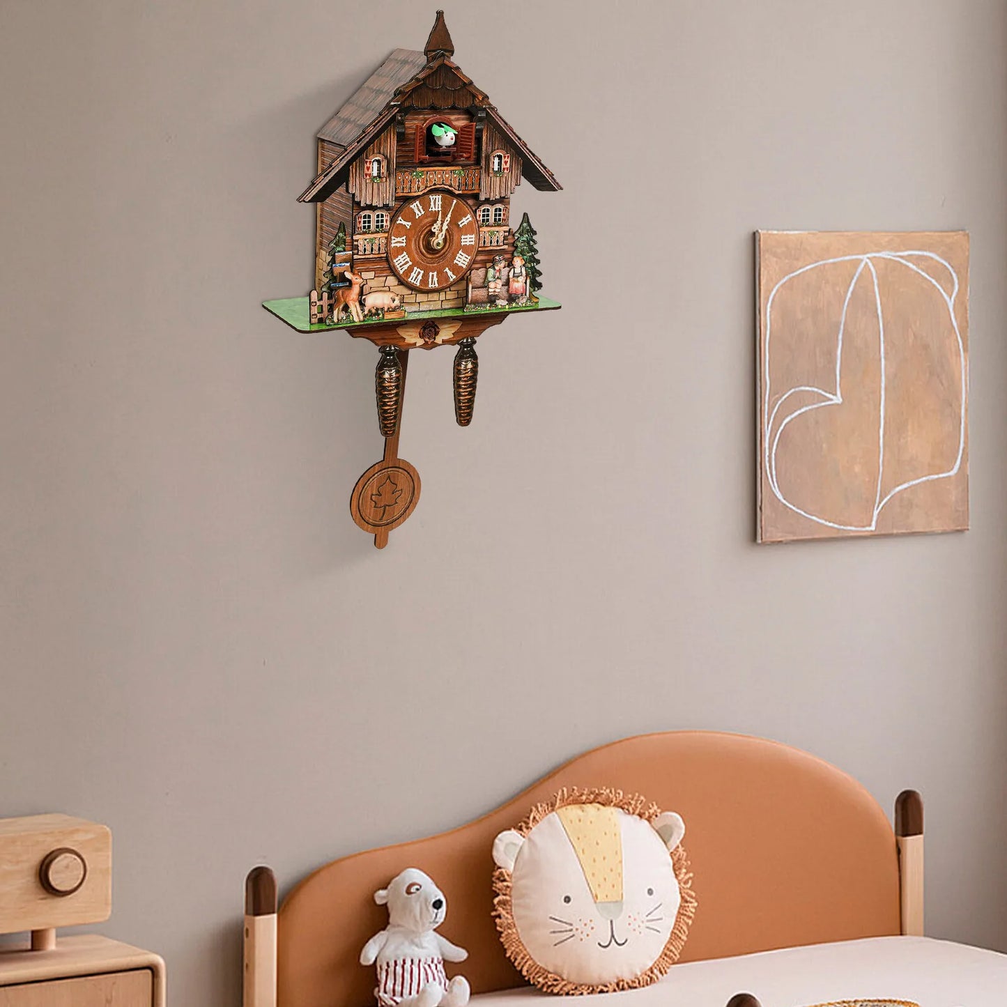Traditional Cuckoo Wall Clock Chalet Forest House Wooden Quartz Pendulum