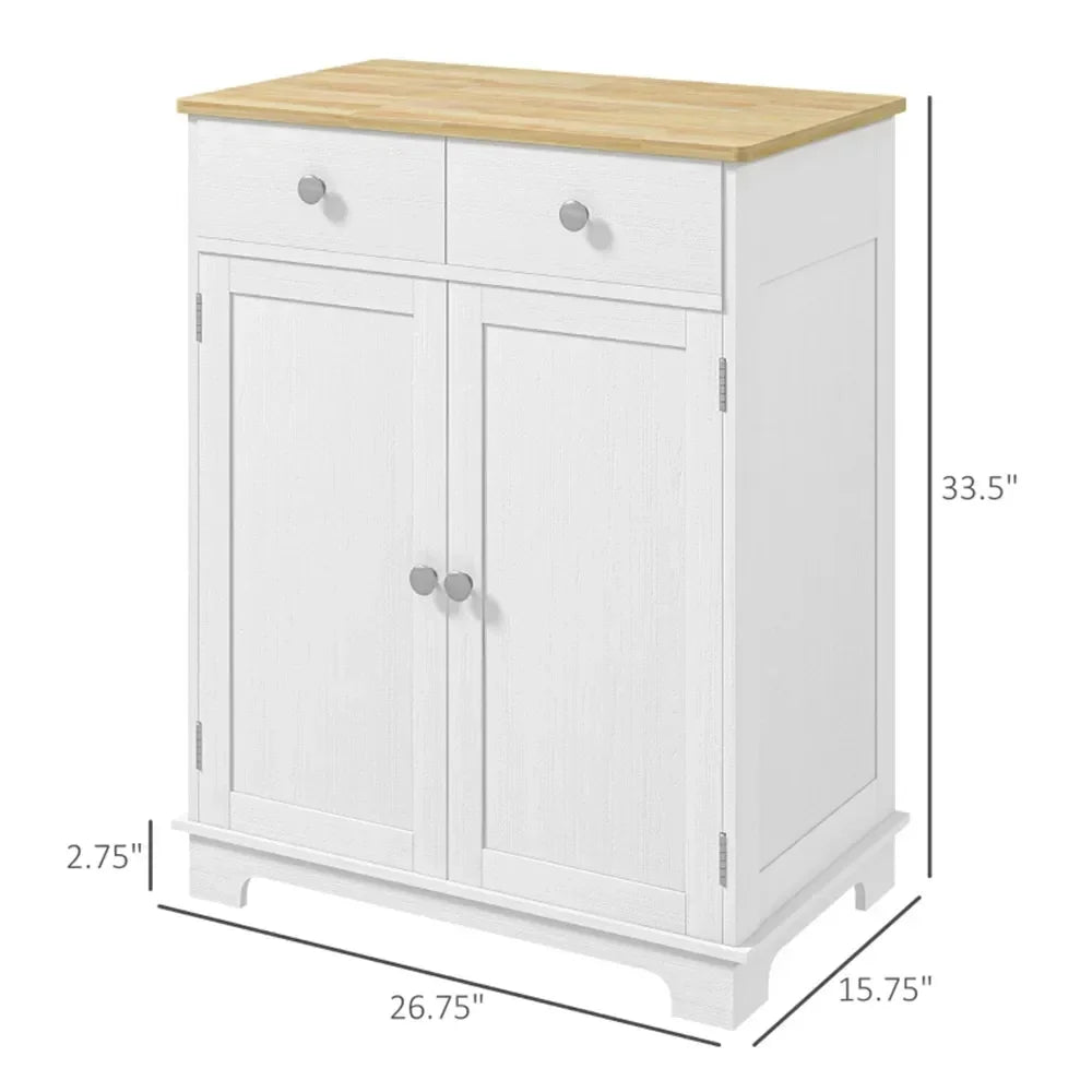 sideboard with solid wood countertop, modern kitchen storage cabinet, coffee bar cabinet with 2 drawers, doors and adjustable s