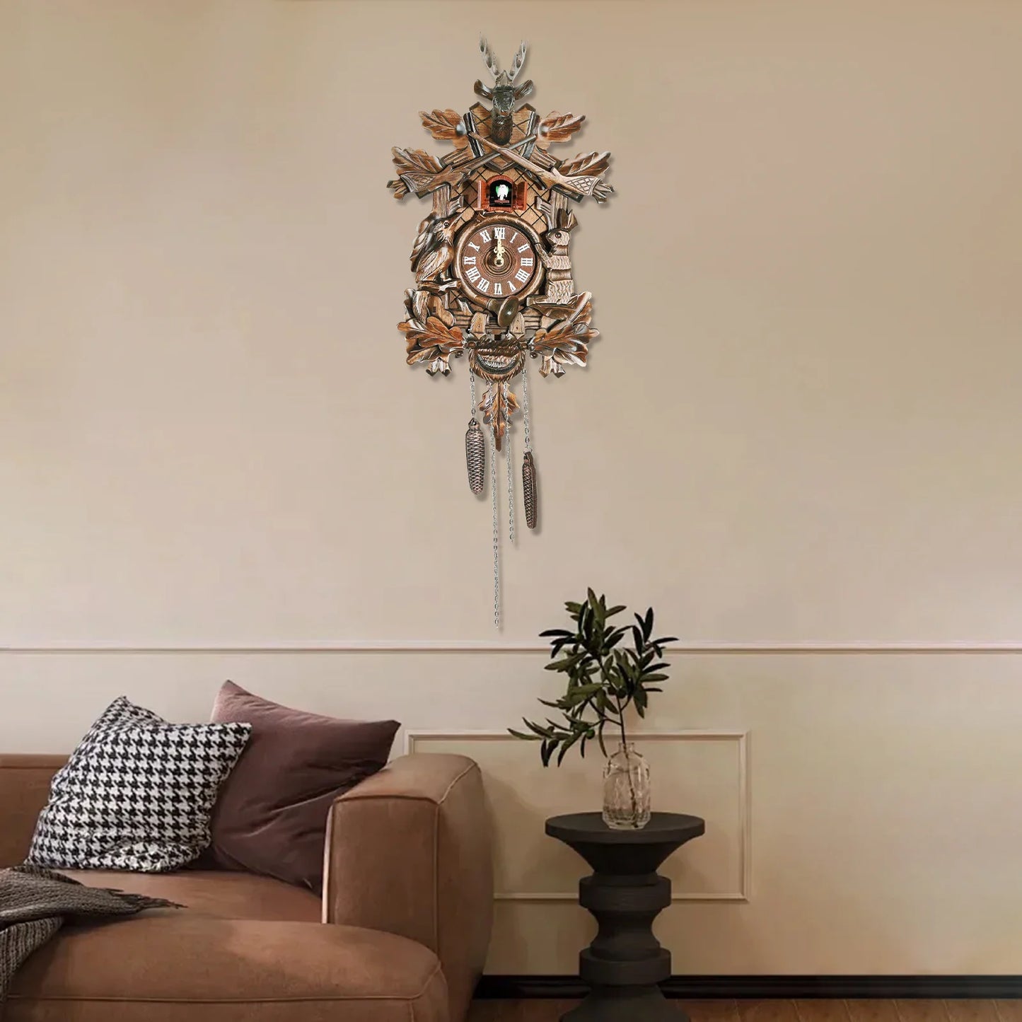 Forest Nordic Style Retro Cuckoo Wall Clock Wooden Hanging Decor