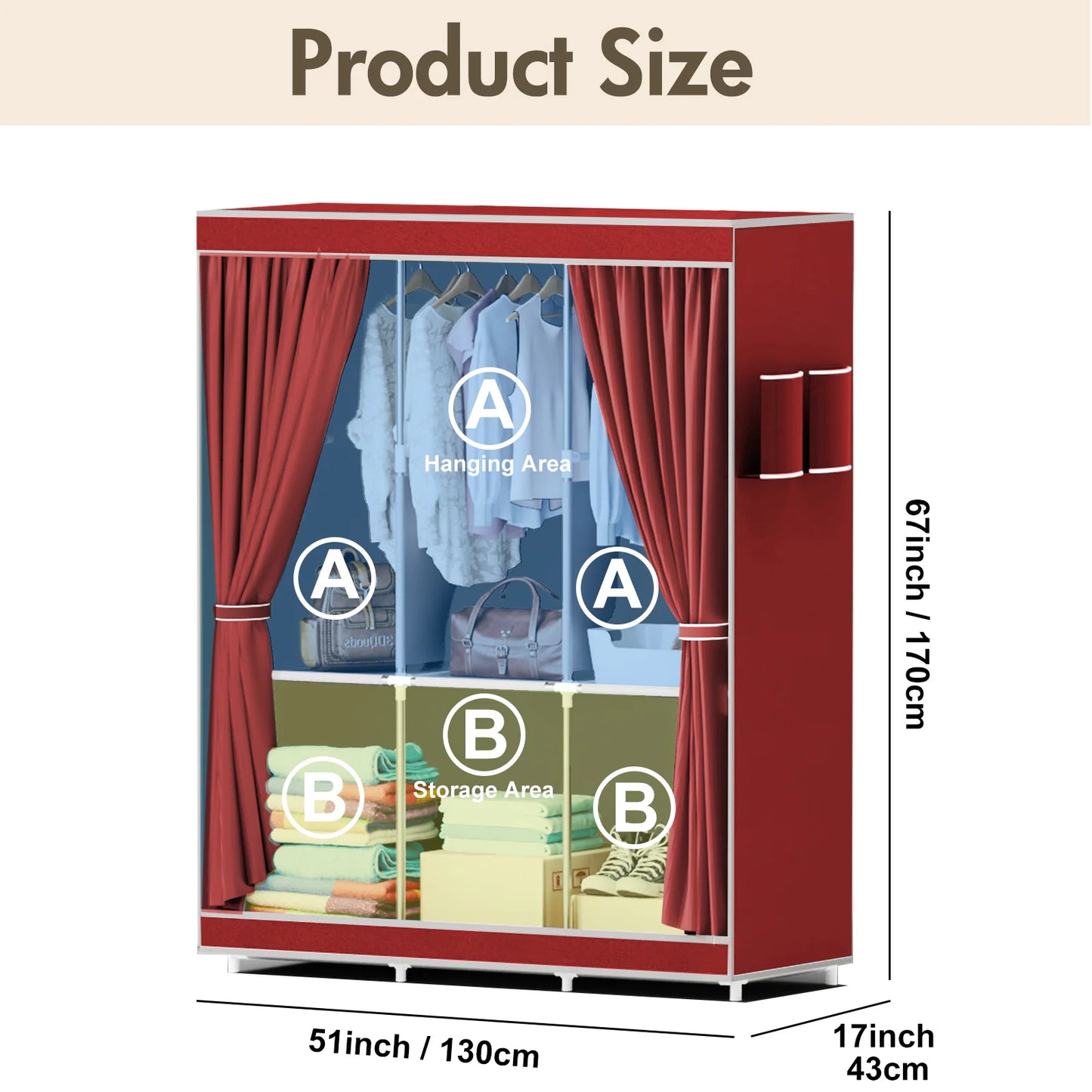 Portable Wardrobe Closet Rack With Nonwoven Fabric Cover