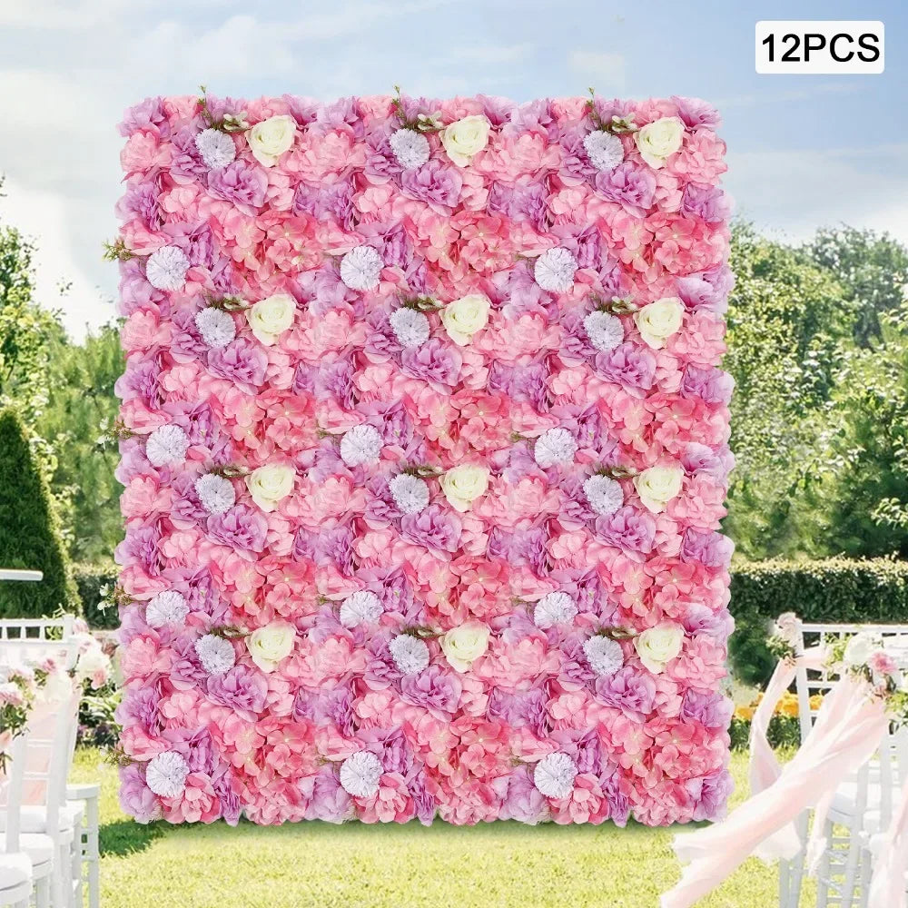 12Pcs 3D Silk Flower Wall Panels Backdrop Hydrangea Rose Weddings