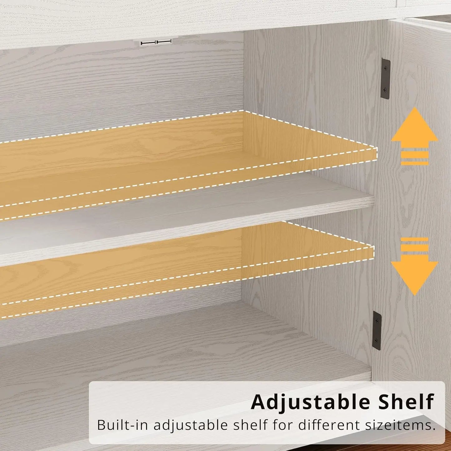 IRONCK Buffet Cabinet with Storage, Sideboard Storage Cabinet,  Natural Wood, Kitchen Cabinet with Drawers & Doors, White