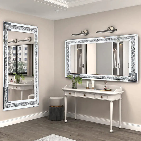LUVODI Frameless Large Silver Sparkling Crystal Rhinestone Diamond Vanity Mirror