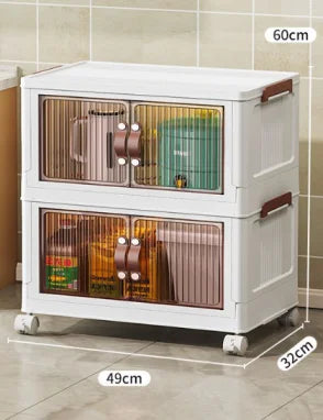 3 Tier Foldable Storage Box With Wheels Stackable Portable Organizer