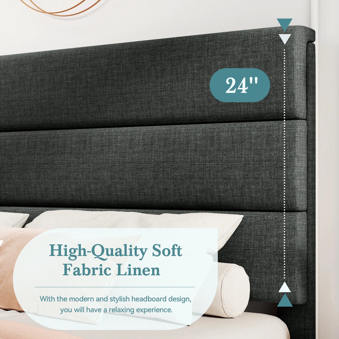 HOOMIC Bed Frame With Headboard Fabric Platform Bed With Slats