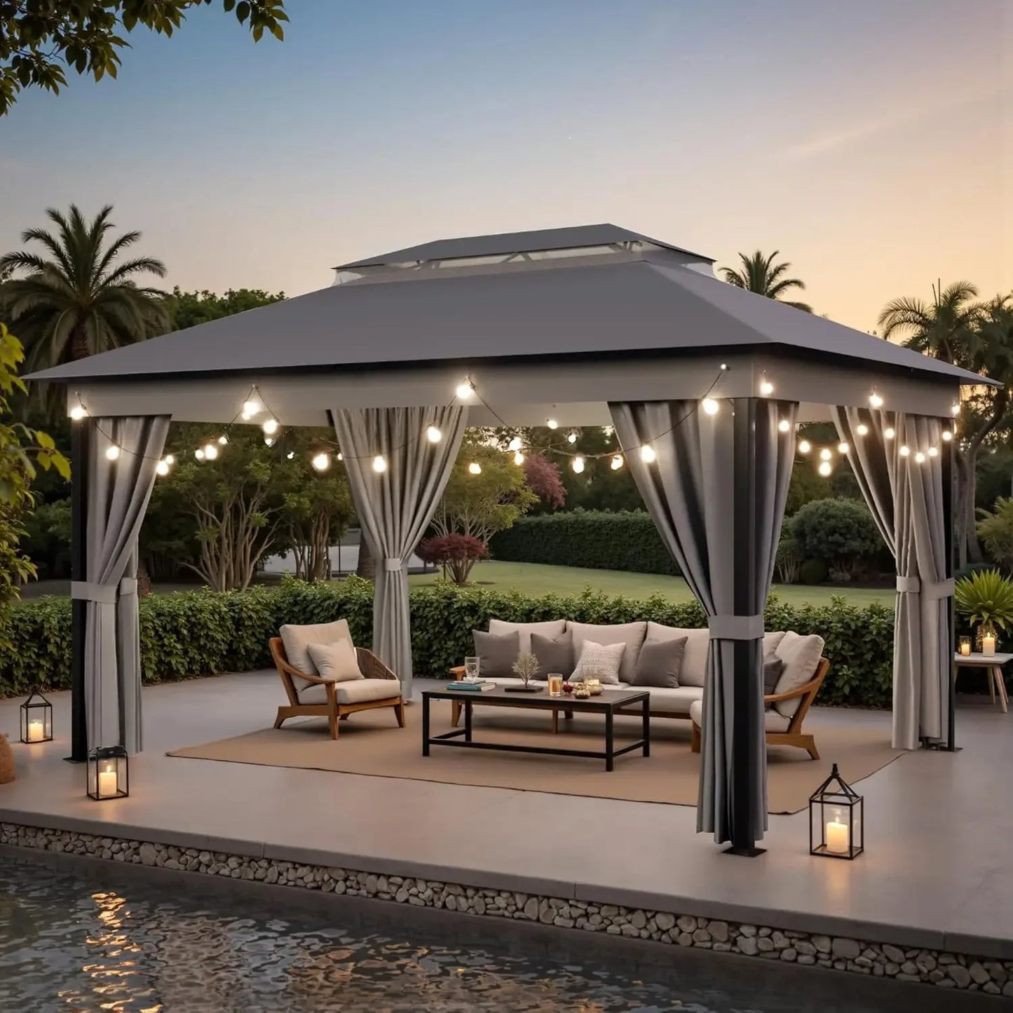 Outdoor Gazebo Canopy With Metal Frame Mosquito Net