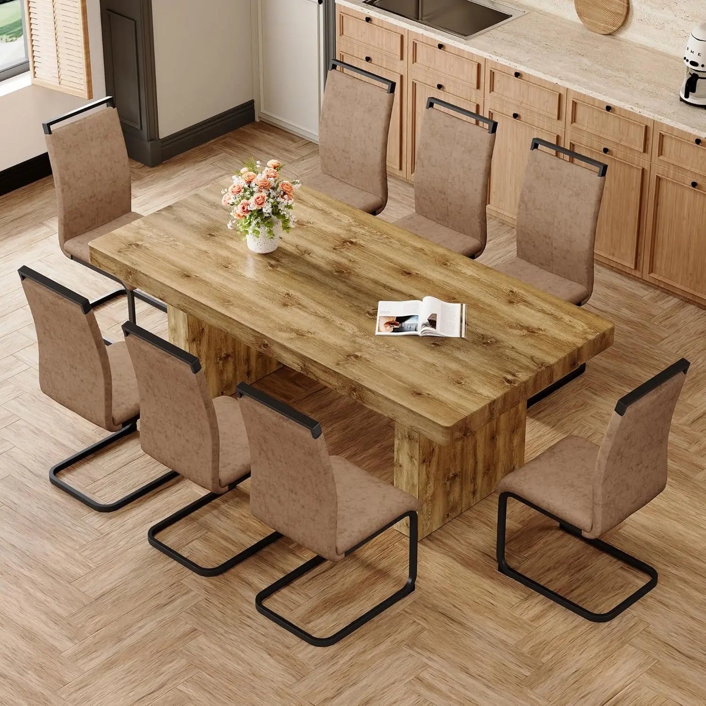 GUOHE Modern Farmhouse Dining Table Set With Faux Leather Chairs