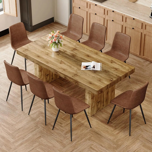 GUOHE Modern Farmhouse Dining Table Set With Faux Leather Chairs