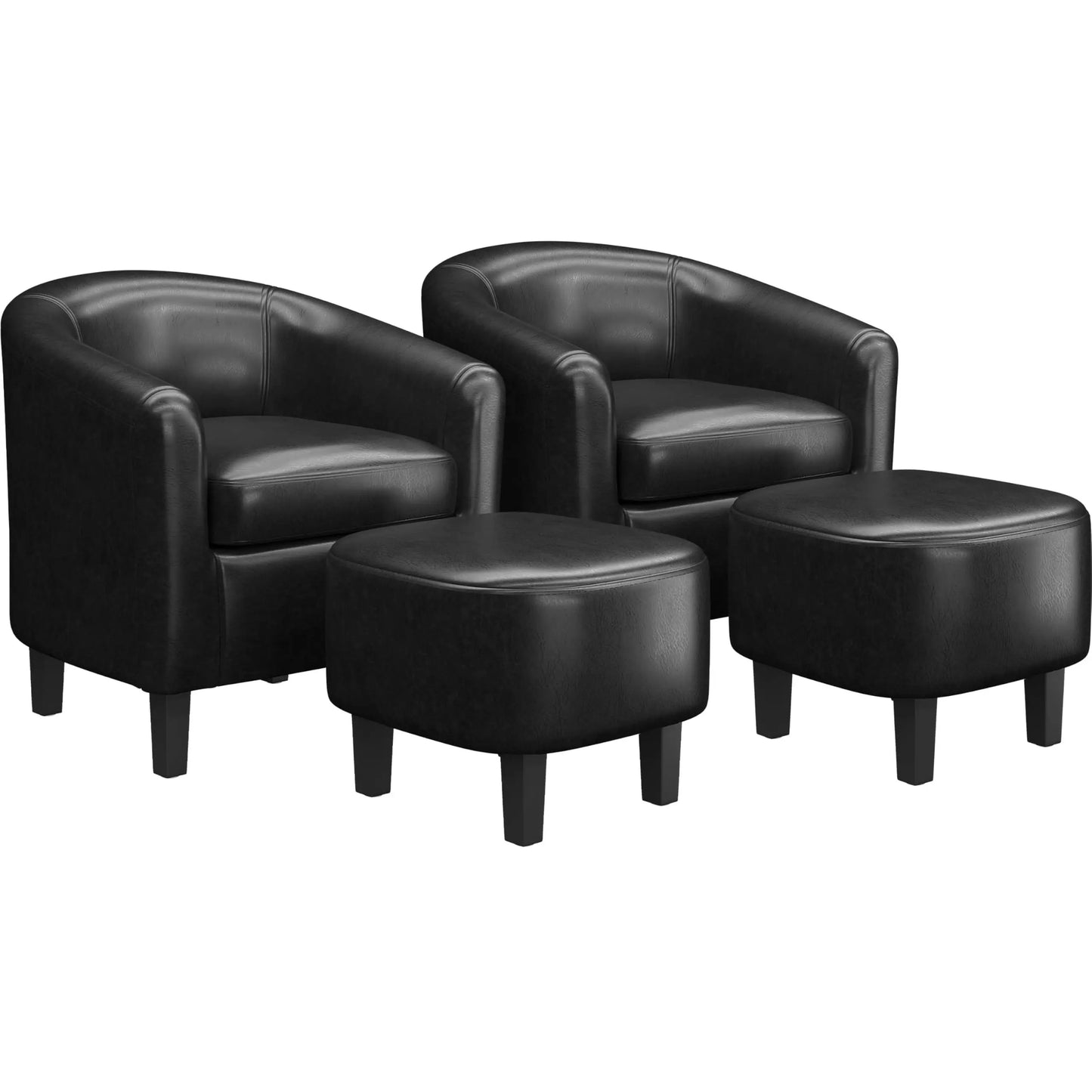 Barrel Chairs Set of 2 Faux Leather Club Armchairs PU Accent Chairs with Padded Seat for Living Room Black