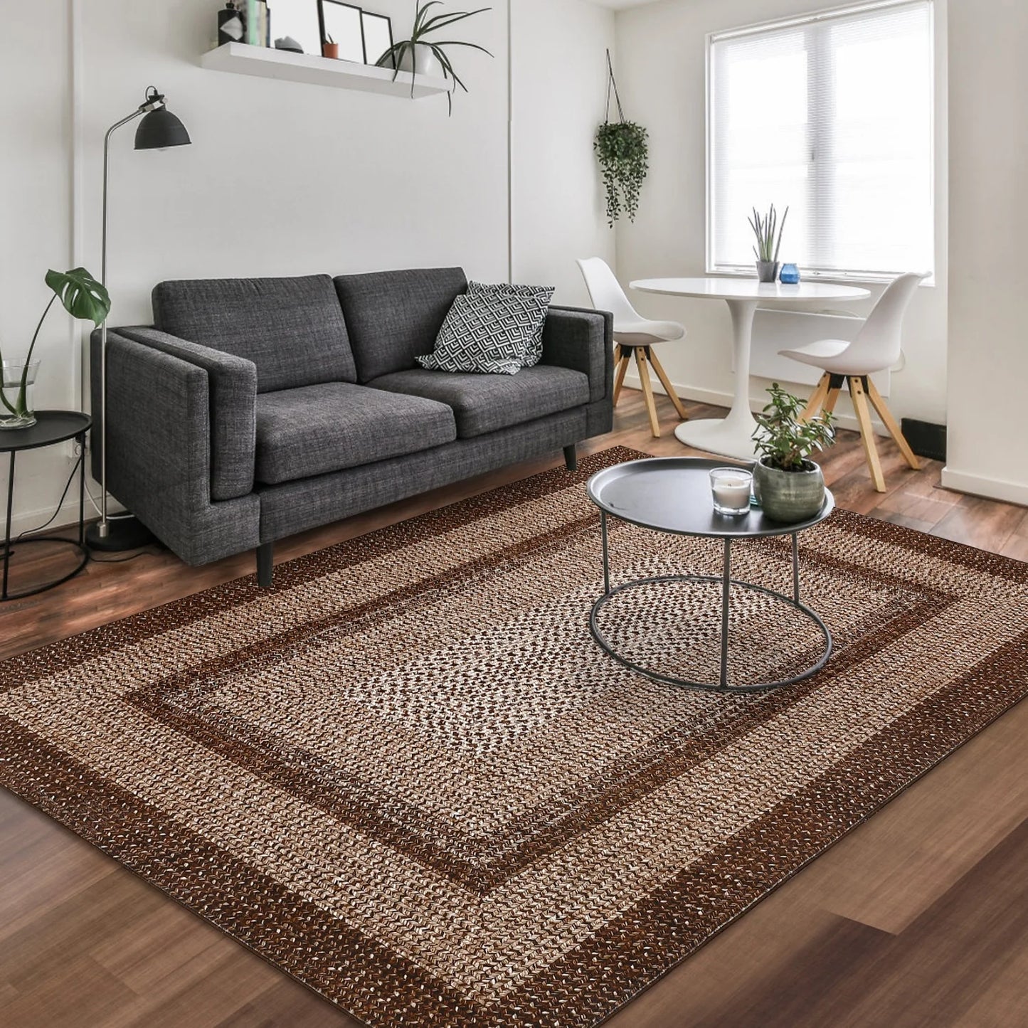 HiMISS Washable Braided Area Rug Non Slip Living Room Carpet