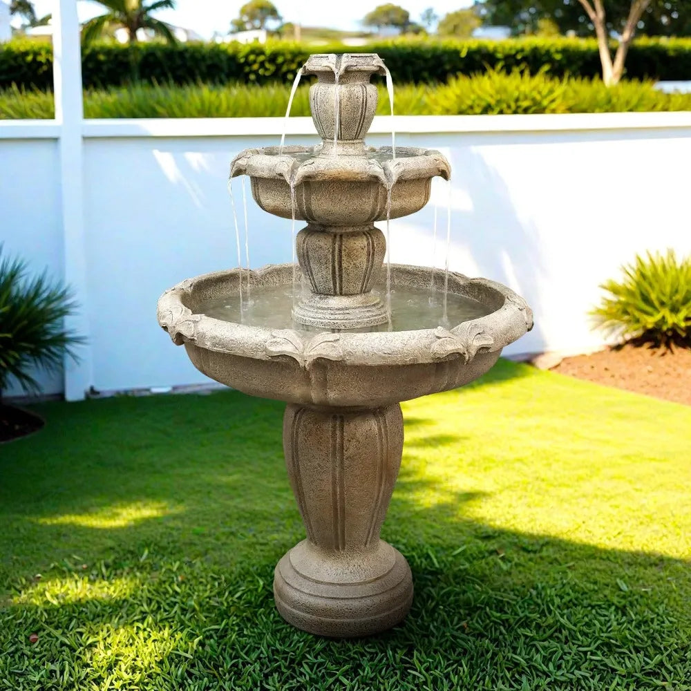 Modern Concrete Outdoor Water Fountain Three Tier With Electric Pump