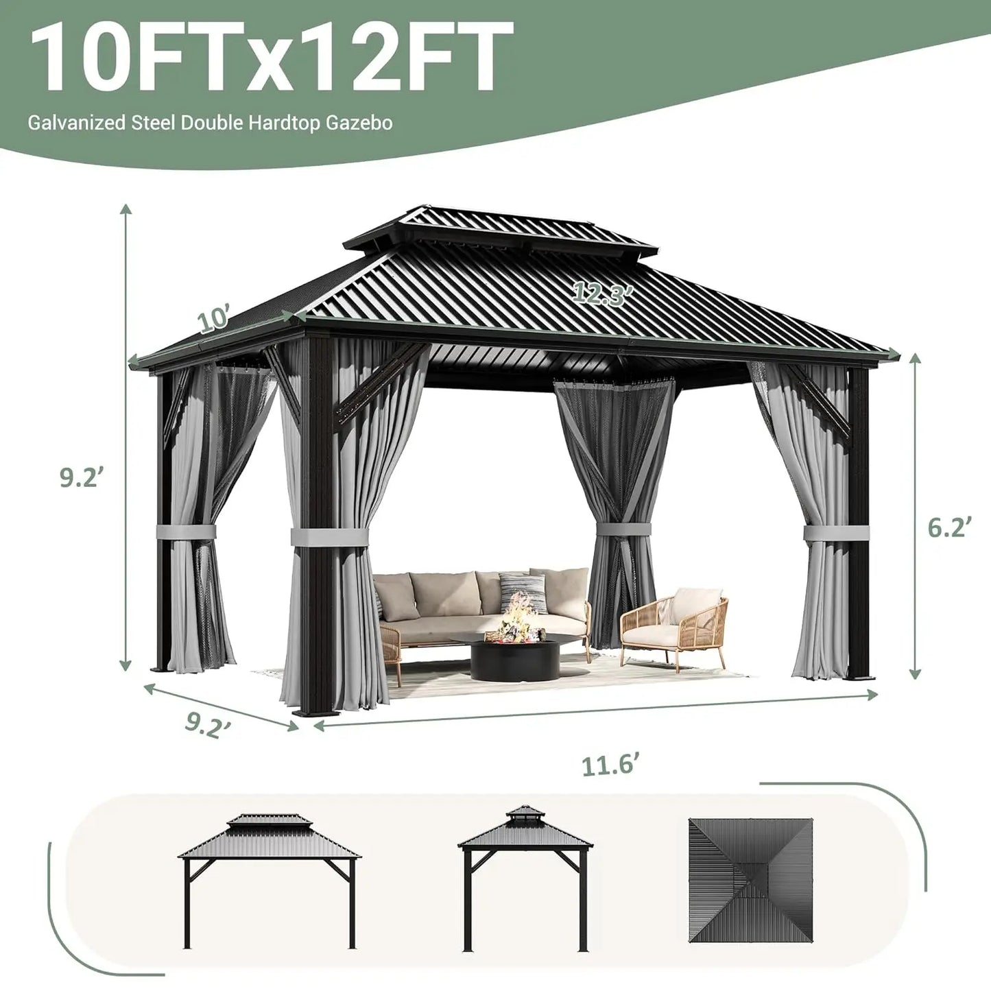 Aluminum Frame Gazebo With Hardtop Steel Roof For Outdoor Use