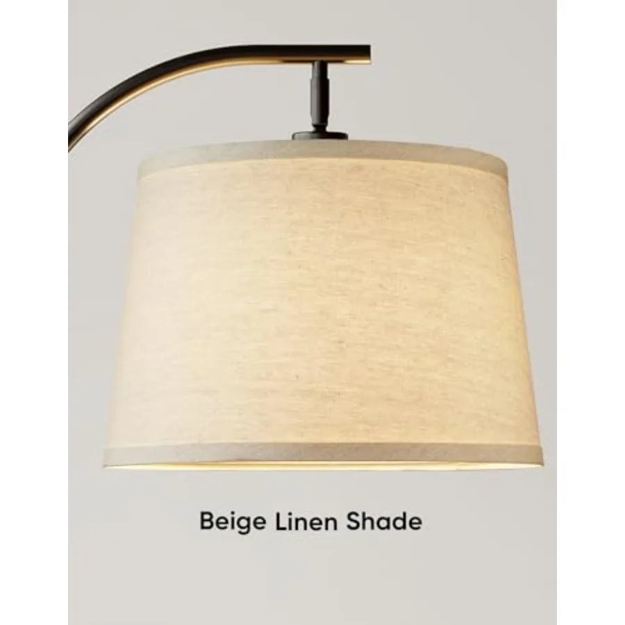 Mid Century Arc Floor Lamp With Dimmable LED Bulb Linen Shade