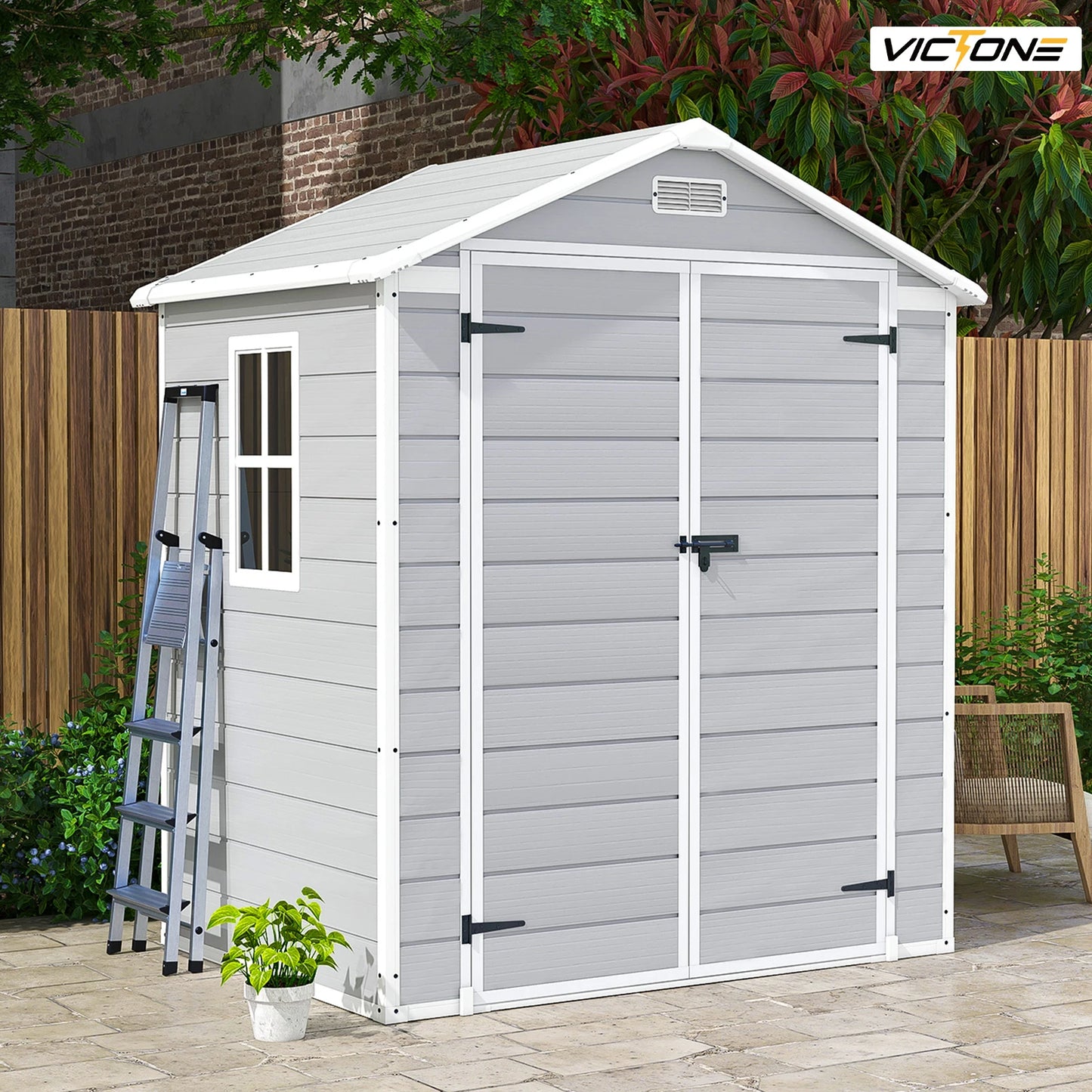 Victone Outdoor Plastic Storage Shed With Floor And Windows