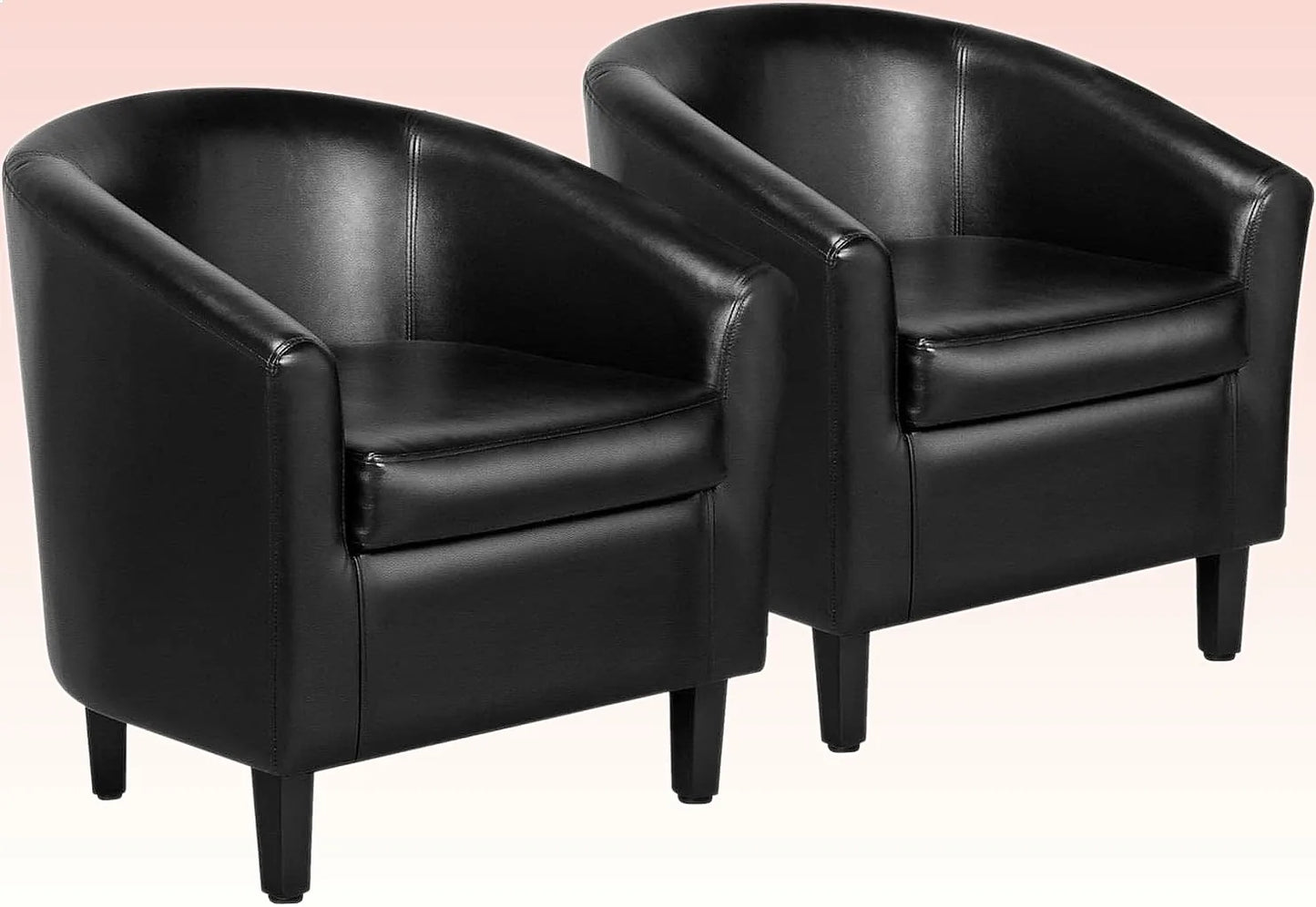 Barrel Chairs Set of 2 Faux Leather Club Armchairs PU Accent Chairs with Padded Seat for Living Room Black
