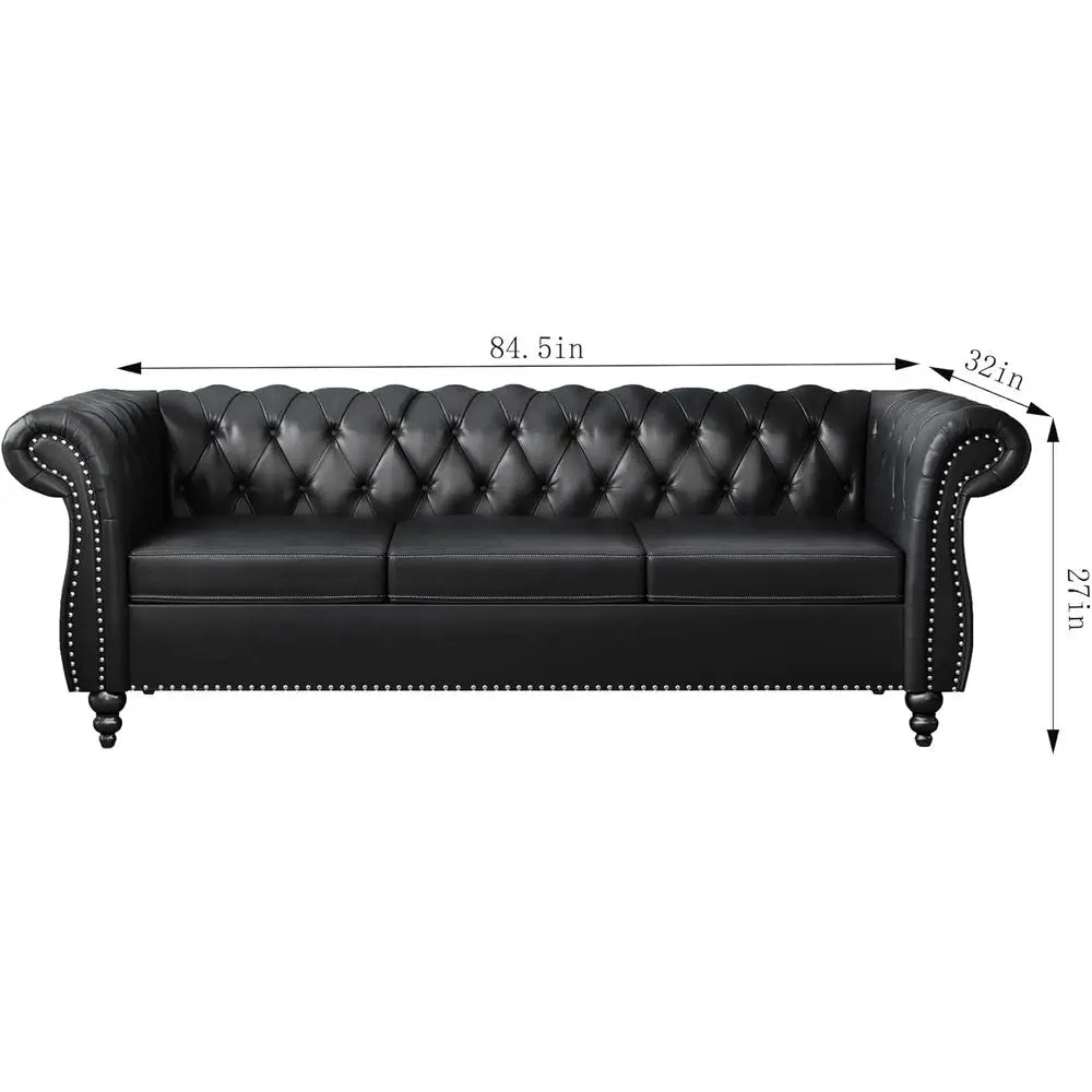 Chesterfield Leather Sofa and Loveseat 2-Piece Living Room Set