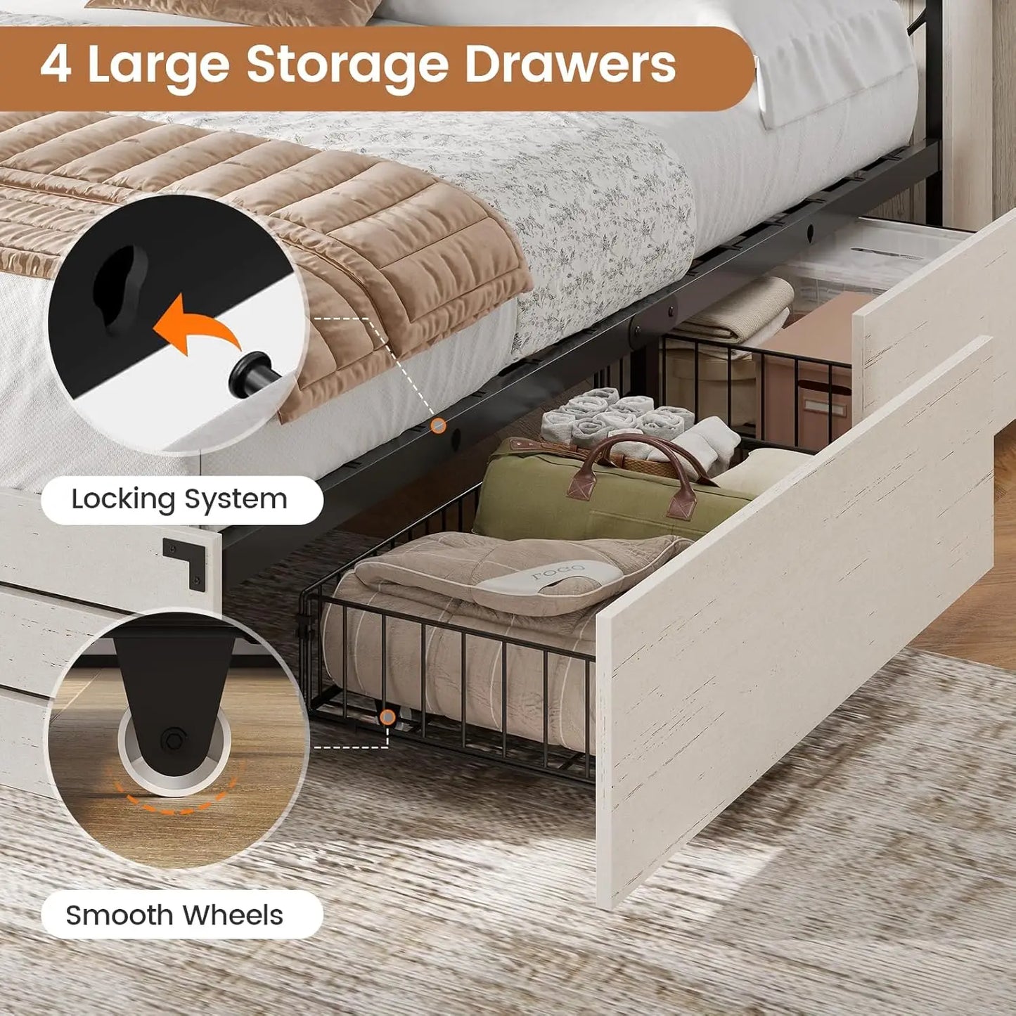 Wooden Bed Frame With Sliding Barn Doors And Charging Station