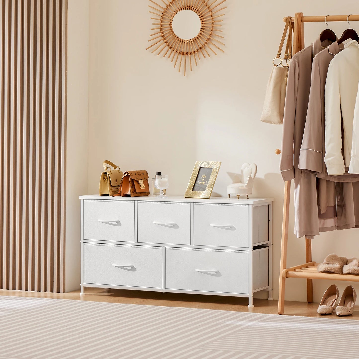 JHK Modern Wardrobe Chest With Fabric Drawers For Bedroom Storage